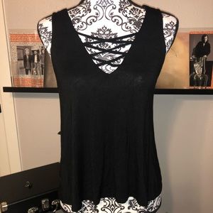Black Criss Cross Detail Tank Top